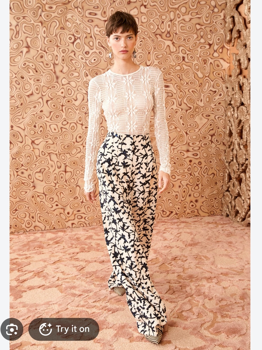 Ulla Johnson Moonstone Cream & Navy Floral Wide-Leg Pants